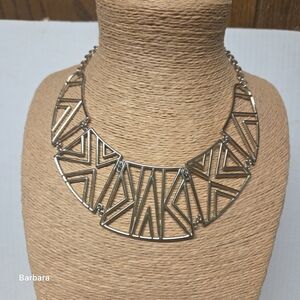Vintage 90s Modernist Gold-tone Geometric Bib Collar Necklace